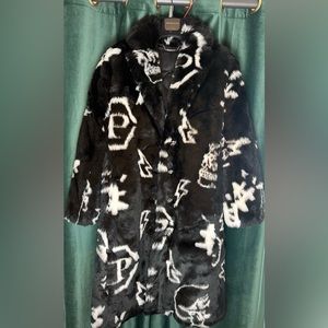 PHILIPP PLEIN - ECO FUR LONG COAT MONOGRAM - WOMAN’S MEDIUM